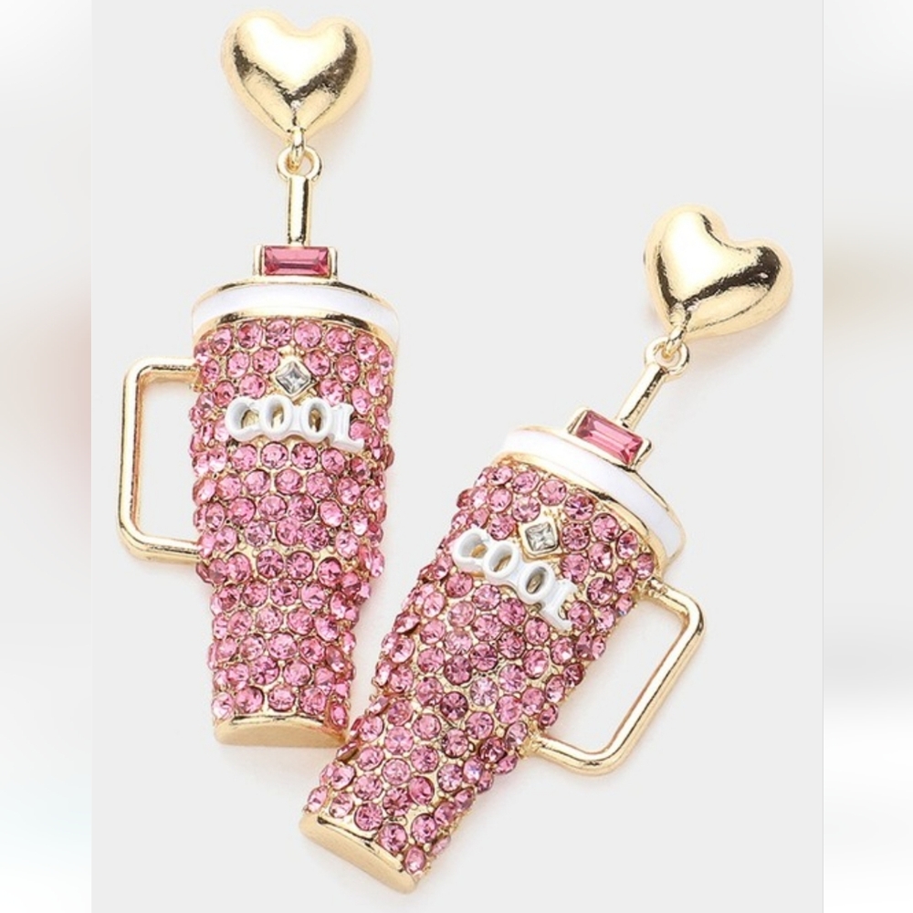 Pink Rhinestone Tumbler Earrings